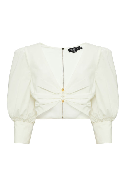 TOP CROPPED TRICOLINE RETRÔ OFF WHITE