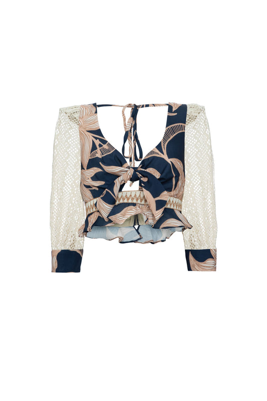 TOP MANGA TELA STARGAZER AZUL MARINHO