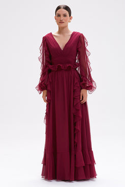 SAIA LONGA CHIFFON WONDERLAND VERMELHO ESCURO