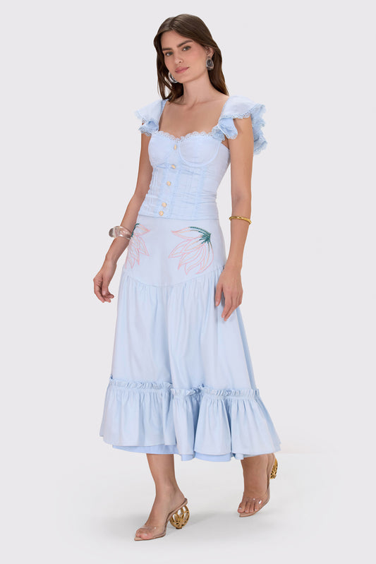 SAIA MIDI TRICOLINE BRUMA AZUL CLARO