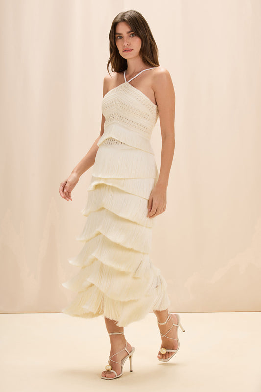 SAIA MIDI LYA FRINGE OFF WHITE