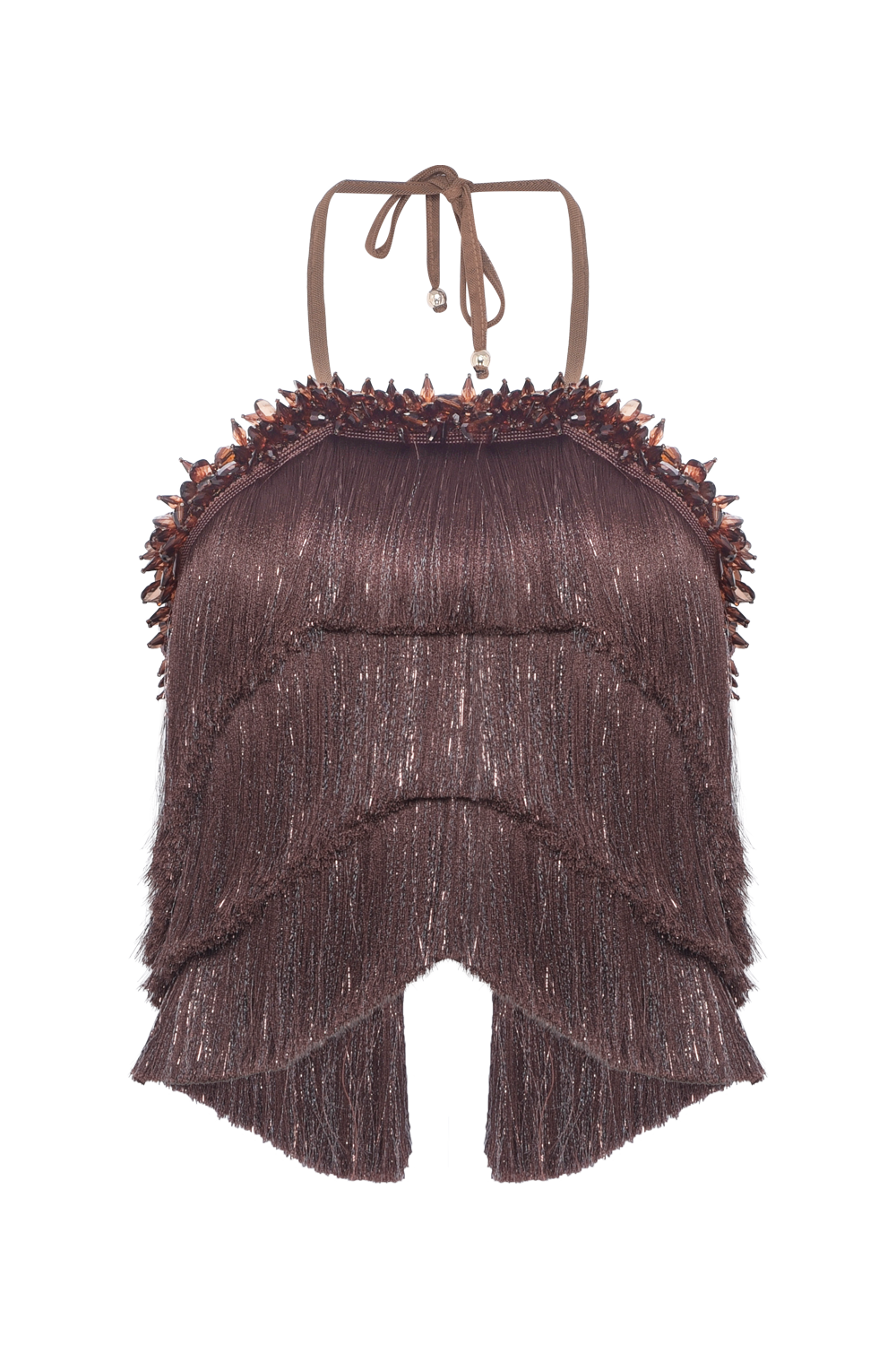 TOP ZUZU FRINGE MARROM ESCURO