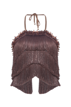 TOP ZUZU FRINGE MARROM ESCURO