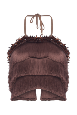 TOP ZUZU FRINGE MARROM ESCURO