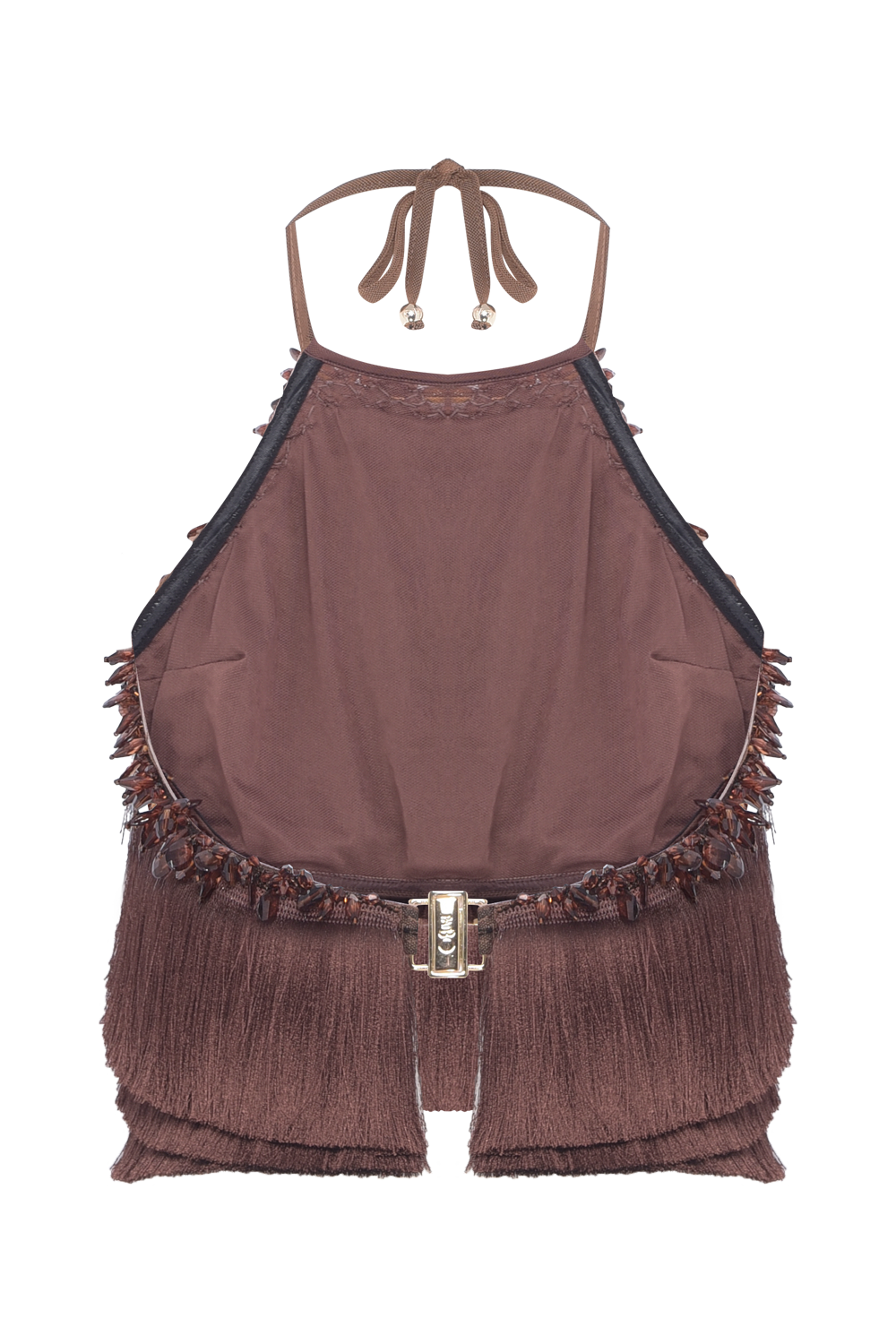 TOP ZUZU FRINGE MARROM ESCURO