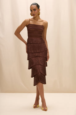 SAIA MIDI ZUZU FRINGE MARROM ESCURO