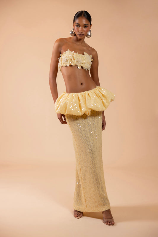 SAIA LONGA IARA CROCHET AMARELO