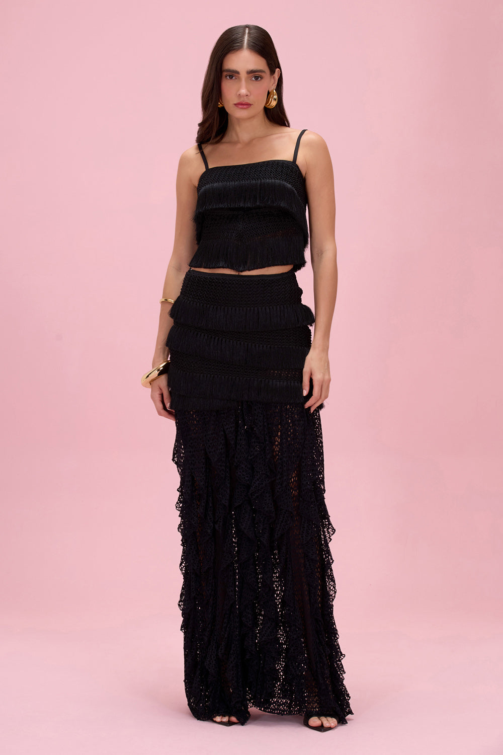 SAIA LONGA AYLA FRINGE PRETO