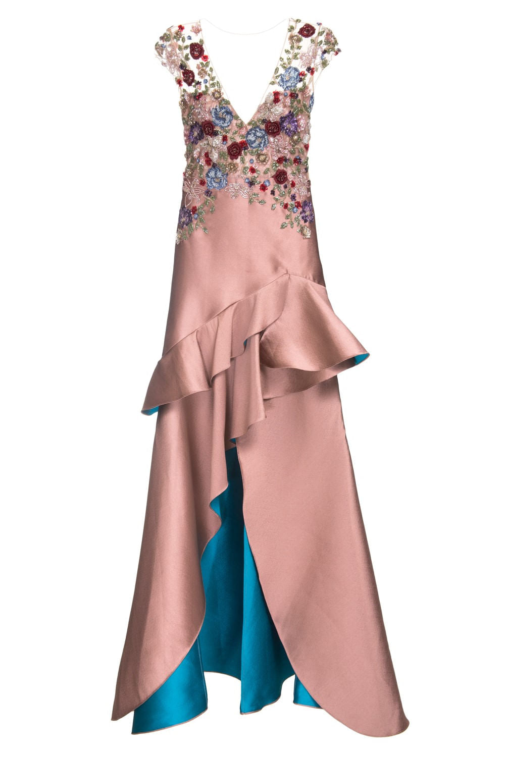 VESTIDO LONGO SAIA VERSO BICOLOR ROSA SECO