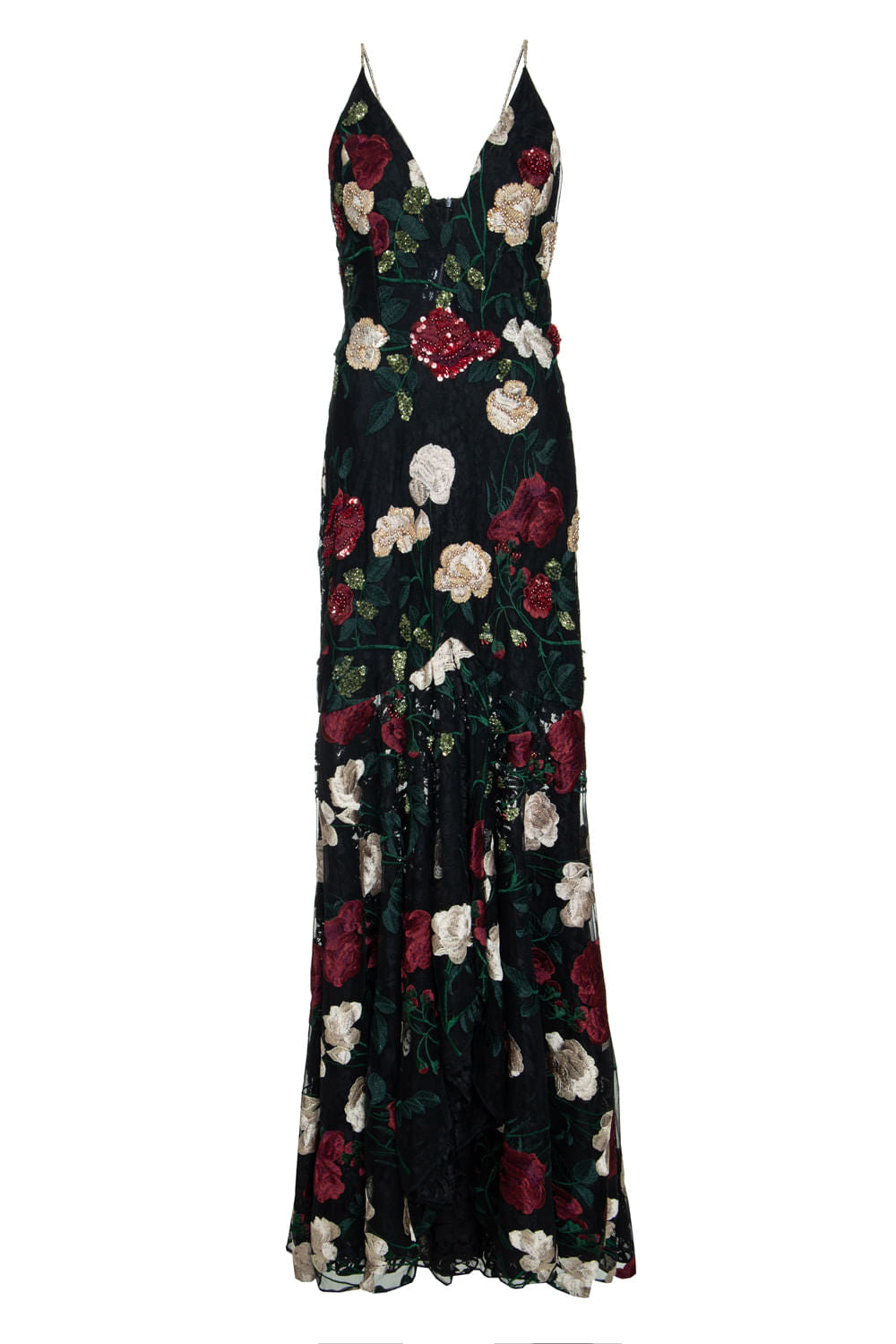 VESTIDO LONGO FLORAL  PRETO