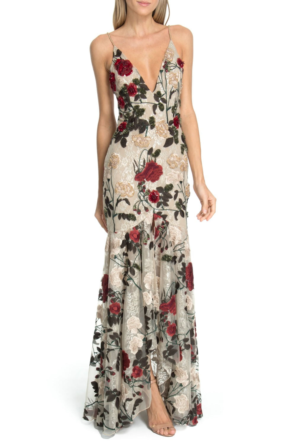 VESTIDO LONGO FLORAL  OFF WHITE