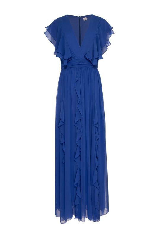 VESTIDO LONGO BABADOS CHIFFON - AP03 AQUA