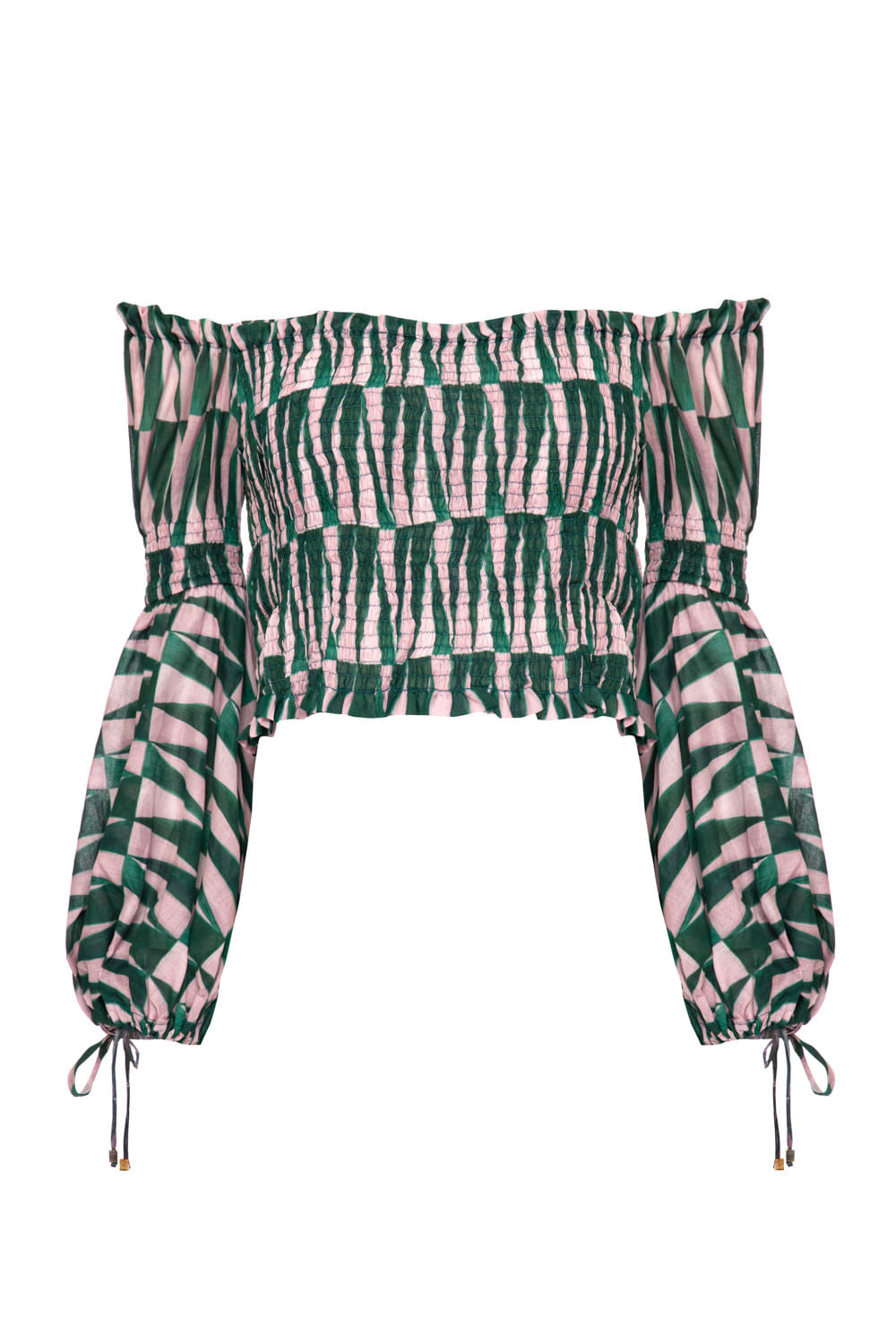 TOP LASTÉX AZULEJO GEOMÉTRICO VERDE E ROSA