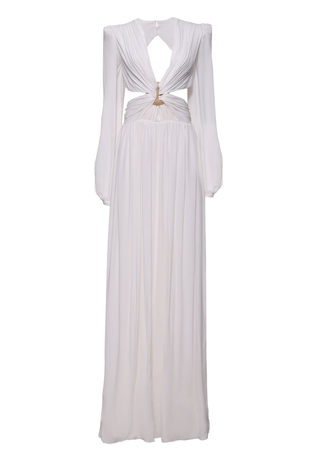 VESTIDO LONGO RECORTE ARGOLA PALHA OFF WHITE