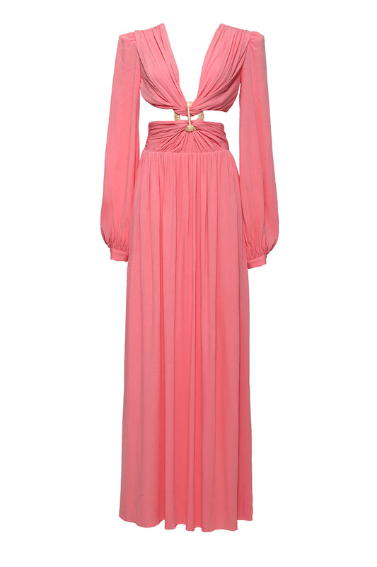 VESTIDO LONGO RECORTE ARGOLA PALHA BEGONIA
