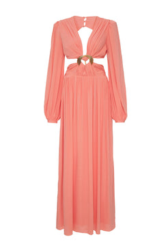 VESTIDO LONGO FIVELA BUSTO DRAPEADO BEGONIA