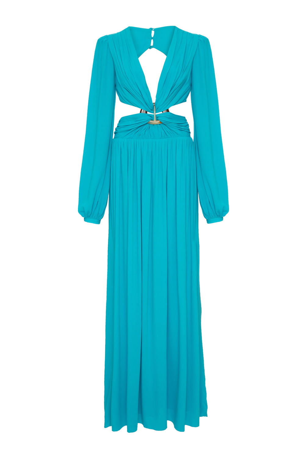 VESTIDO LONGO FIVELA BUSTO DRAPEADO AZUL