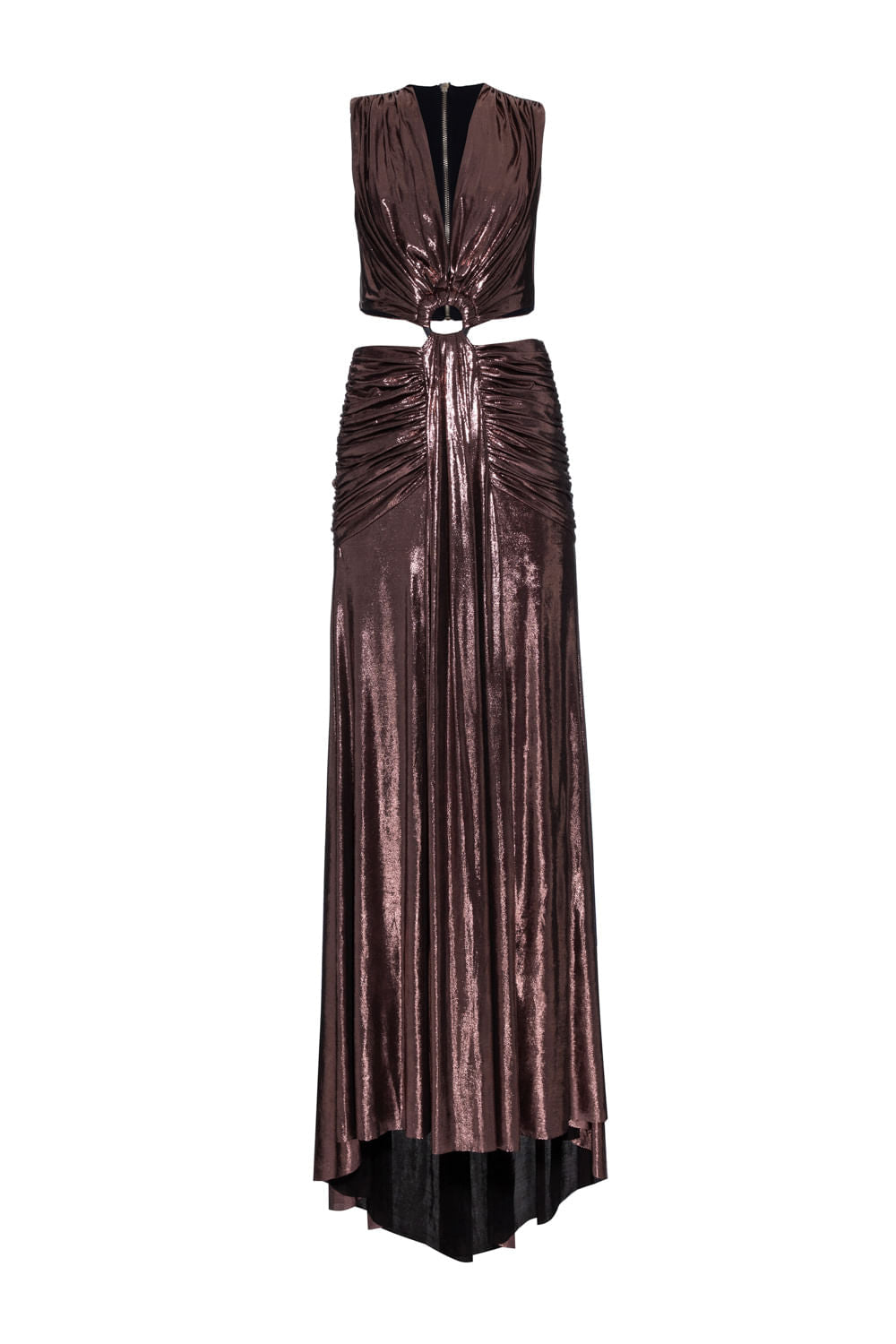 VESTIDO LONGO LAMÊ DRAPEADO ROSA