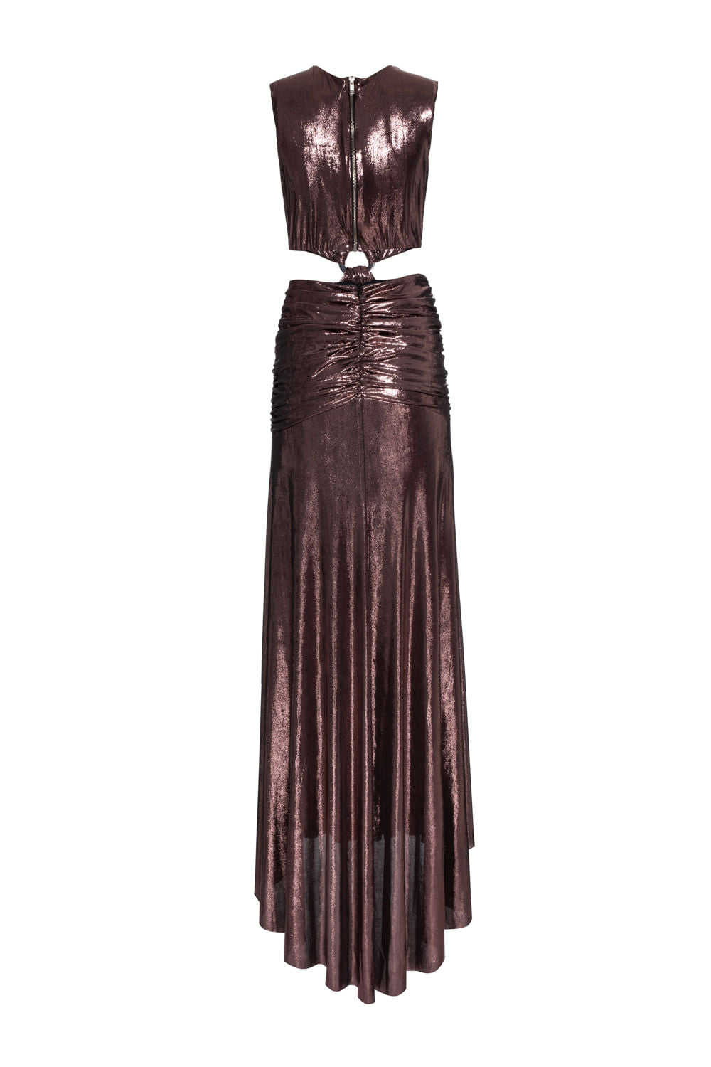 VESTIDO LONGO LAMÊ DRAPEADO ROSA