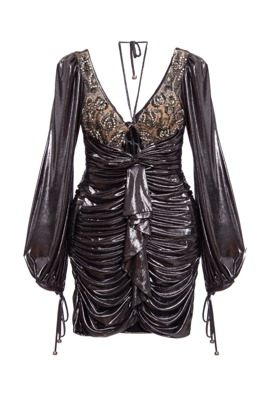 VESTIDO CURTO METALIZADO PRATA