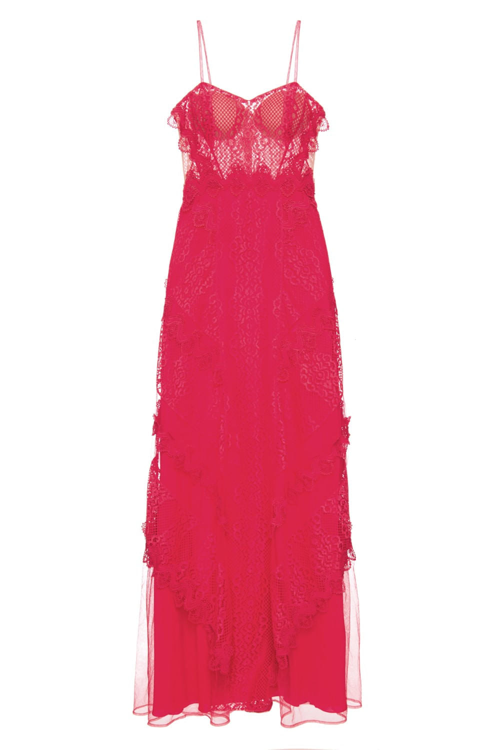 VESTIDO LONGO TULE RENDA VAZADA VERMELHO