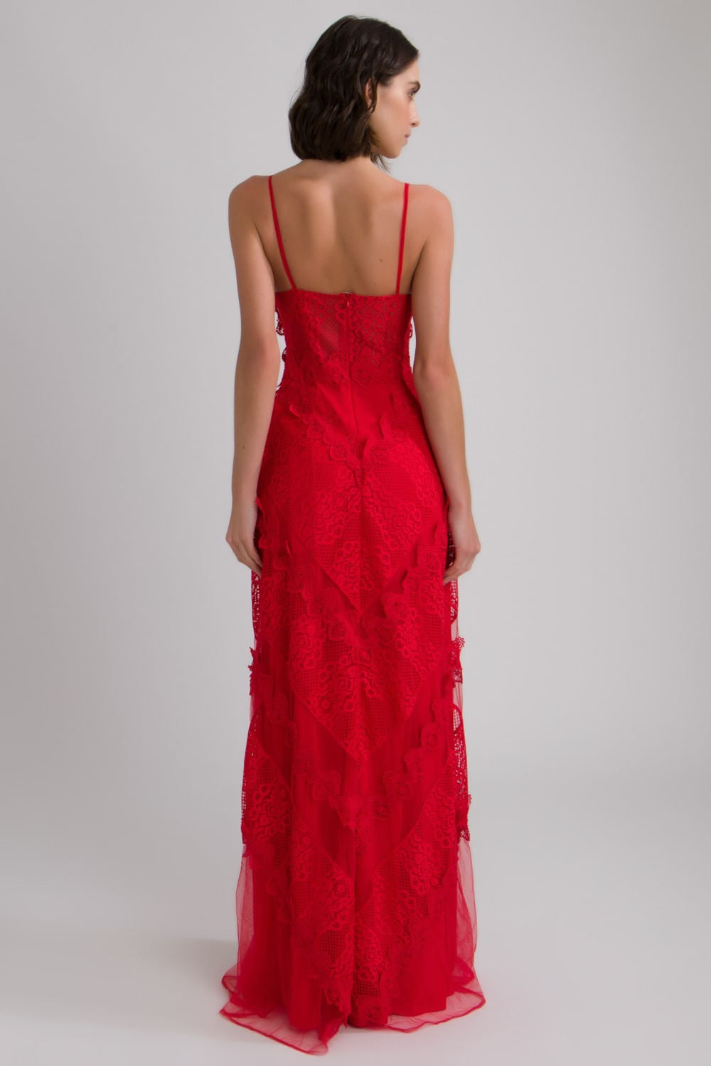 VESTIDO LONGO TULE RENDA VAZADA VERMELHO