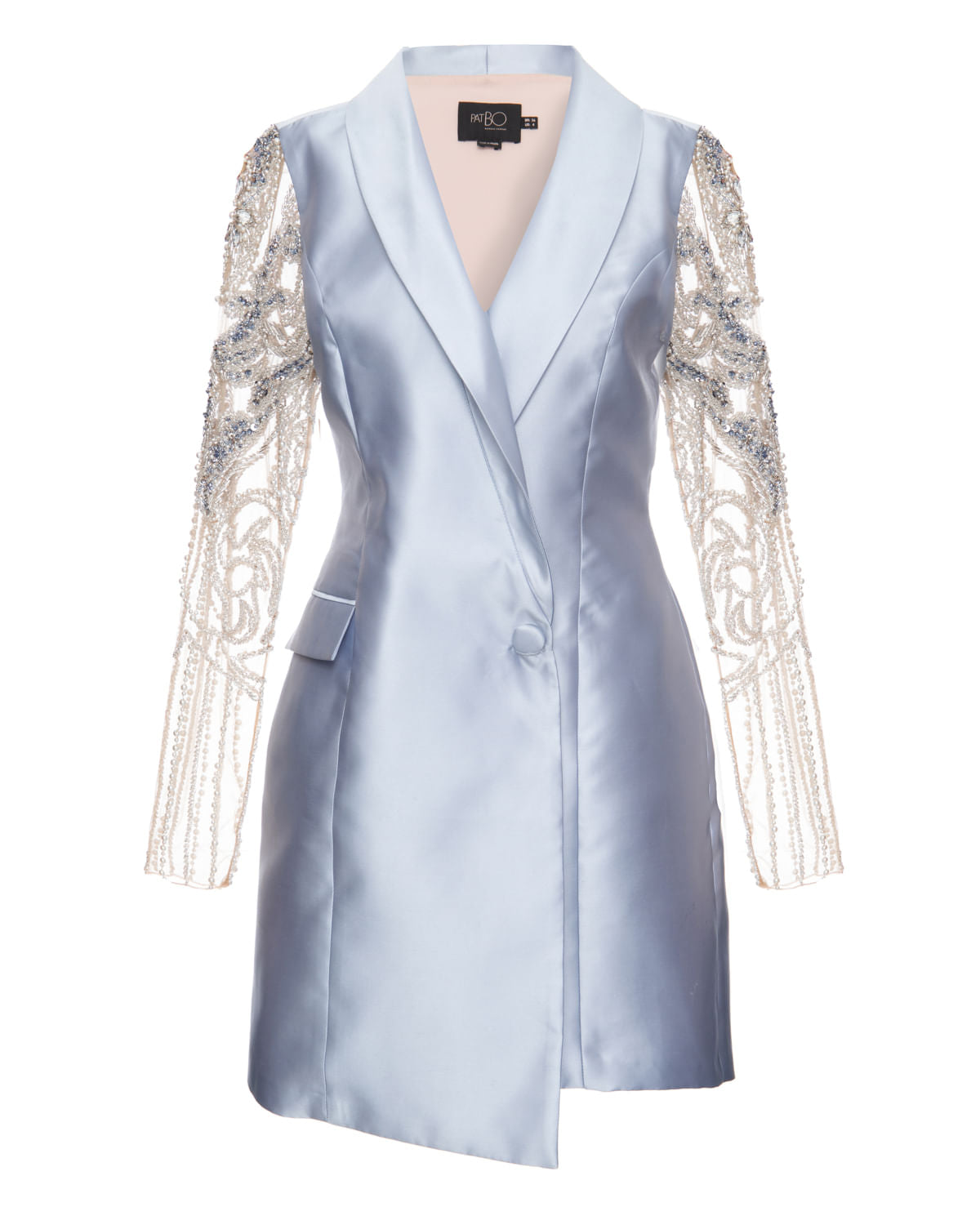 Vestido curto mangas bordado azul claro