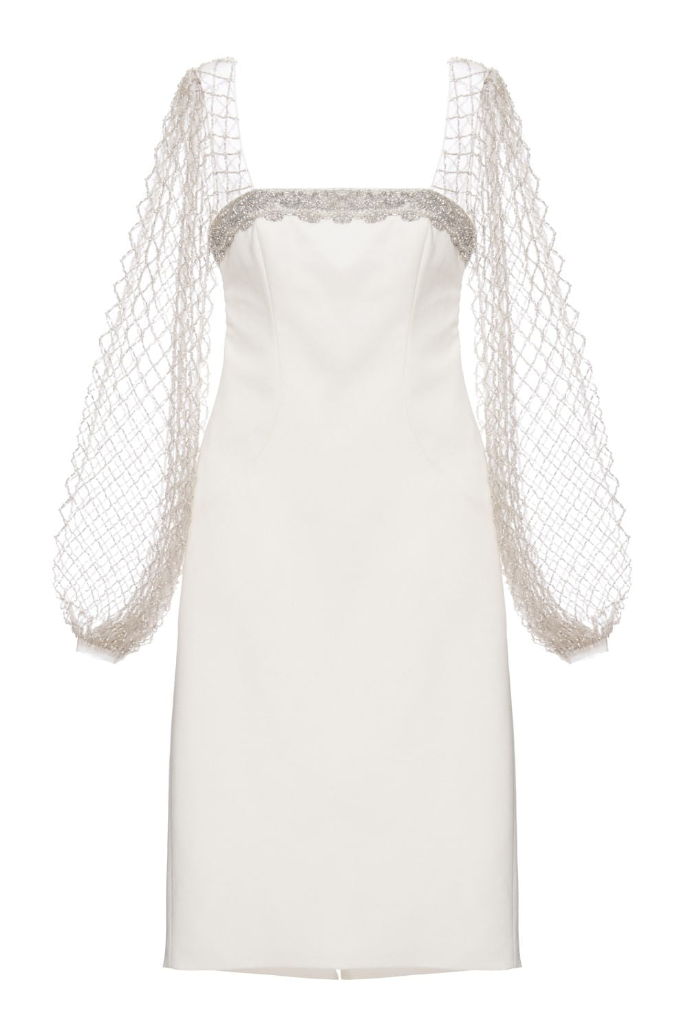 Vestido curto bordado manga longa off white