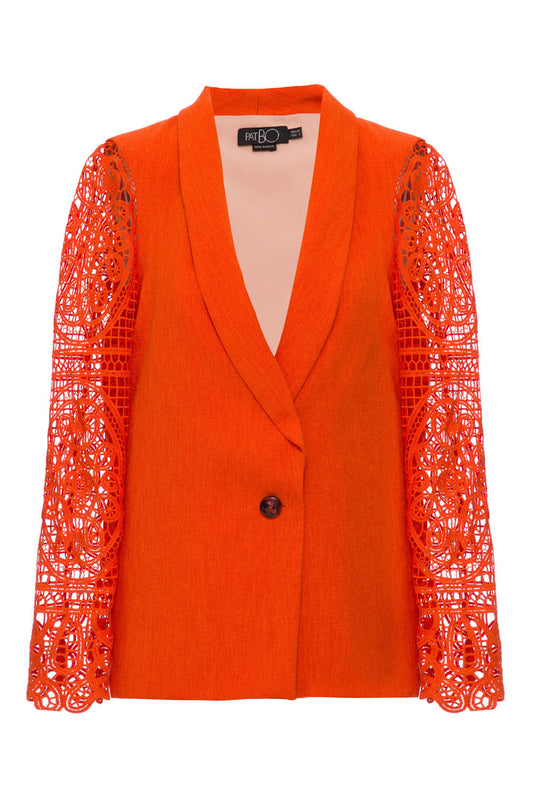 Blazer linho manga renda laranja