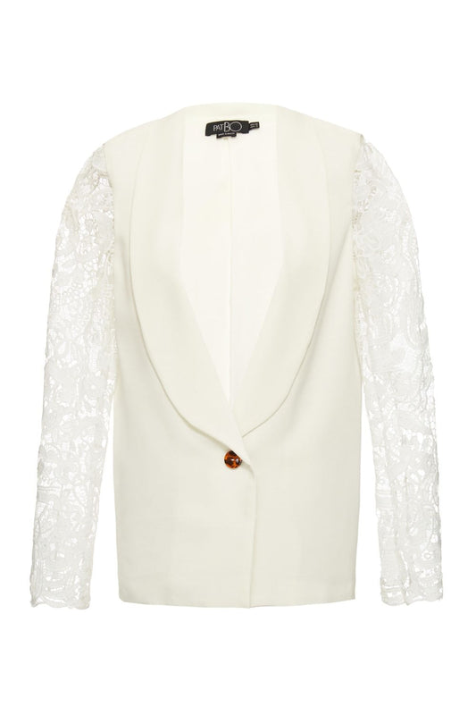 Blazer linho manga renda off white