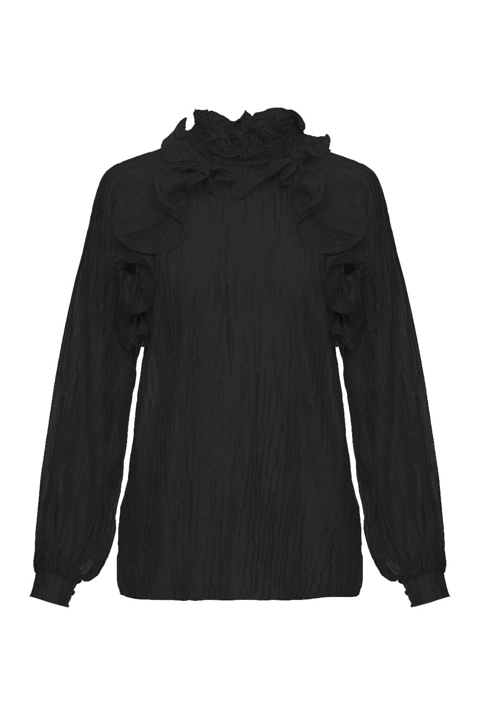 Blusa gola alta babados preto