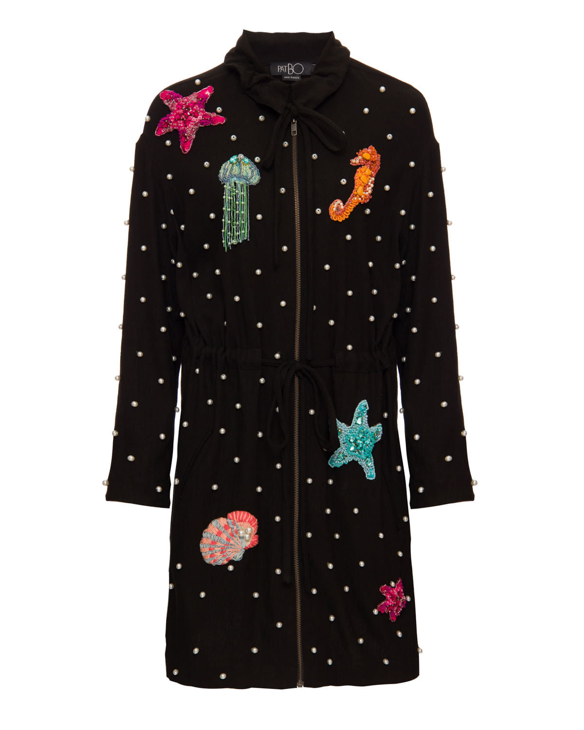 Parka linho bordado preto