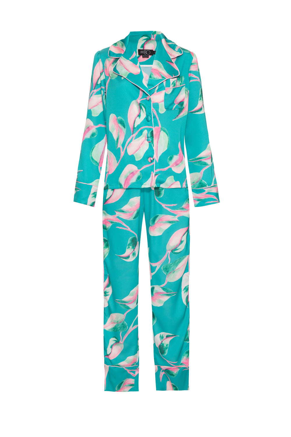 Pijama longo floral verde