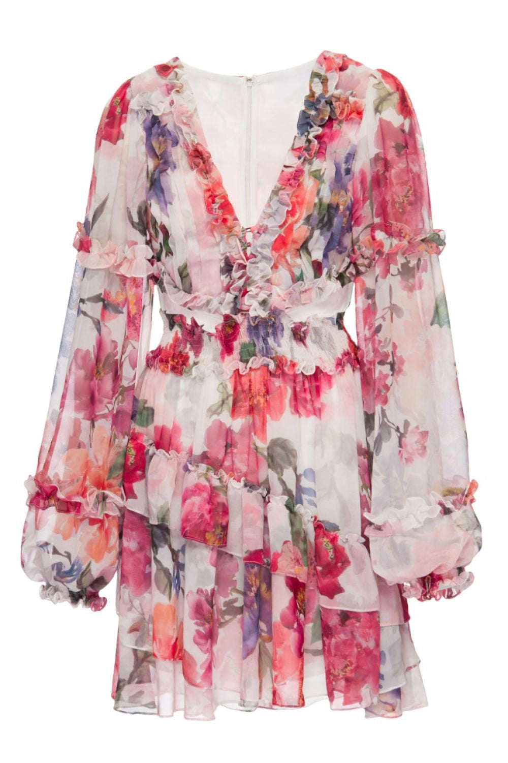 Vestido curto recortes orquÃ­dea aquarelada off white