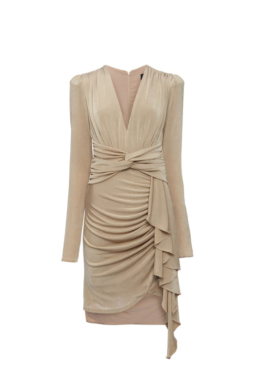 VESTIDO CURTO SAIA FRANZIDA DOURADO