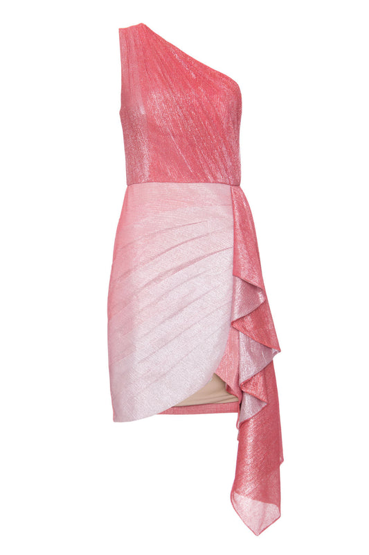 VESTIDO CURTO UM OMBRO SÓ PALA DEGRADÊ CORAL