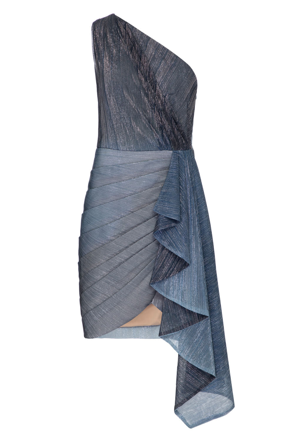 VESTIDO CURTO UM OMBRO SÓ PALA DEGRADÊ AZUL