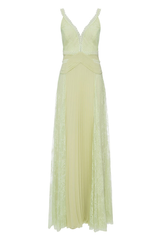 Vestido longo renda verde limao