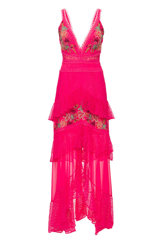 Vestido longo bordado pink