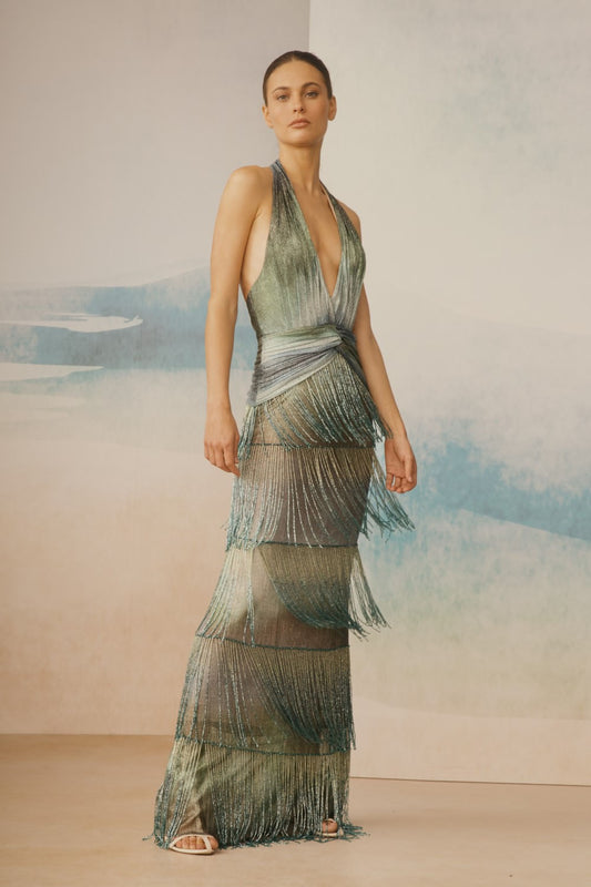 VESTIDO LONGO PATBO VERAO 21 VERDE COM AZUL