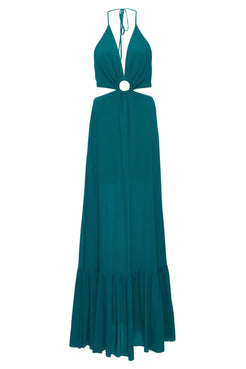 Vestido recortes argola verde