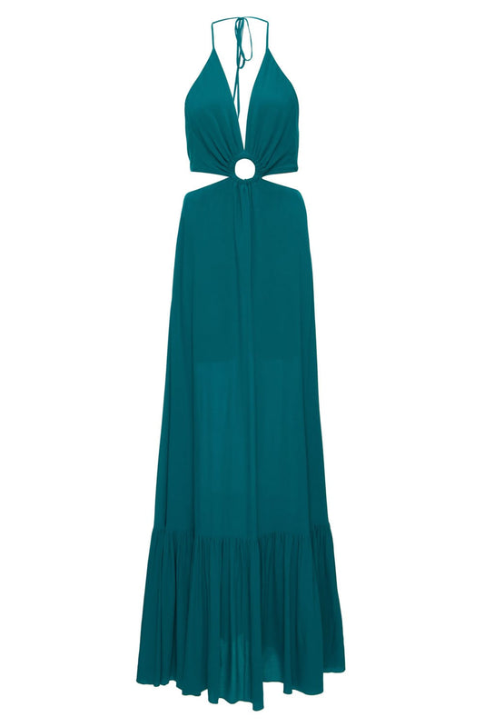 Vestido recortes argola verde