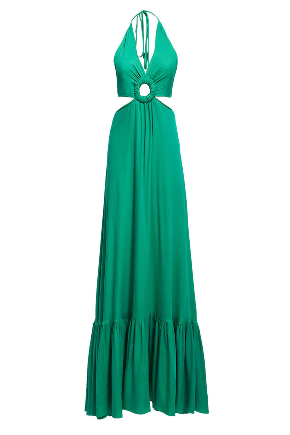 Vestido recortes argola verde jade