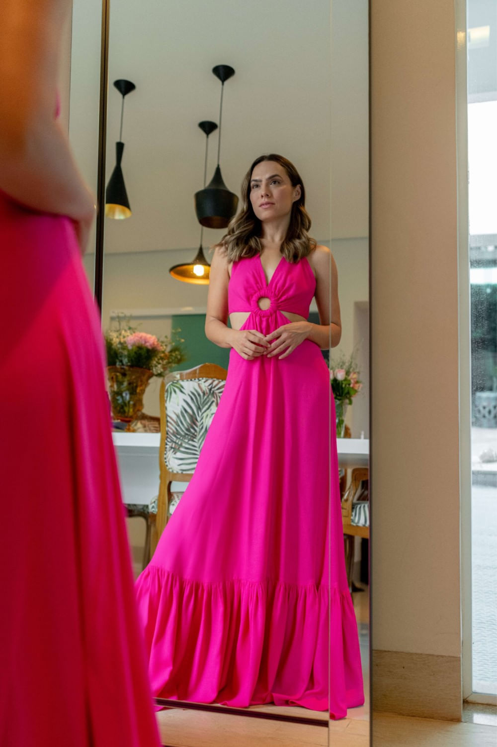 Vestido recortes argola pink