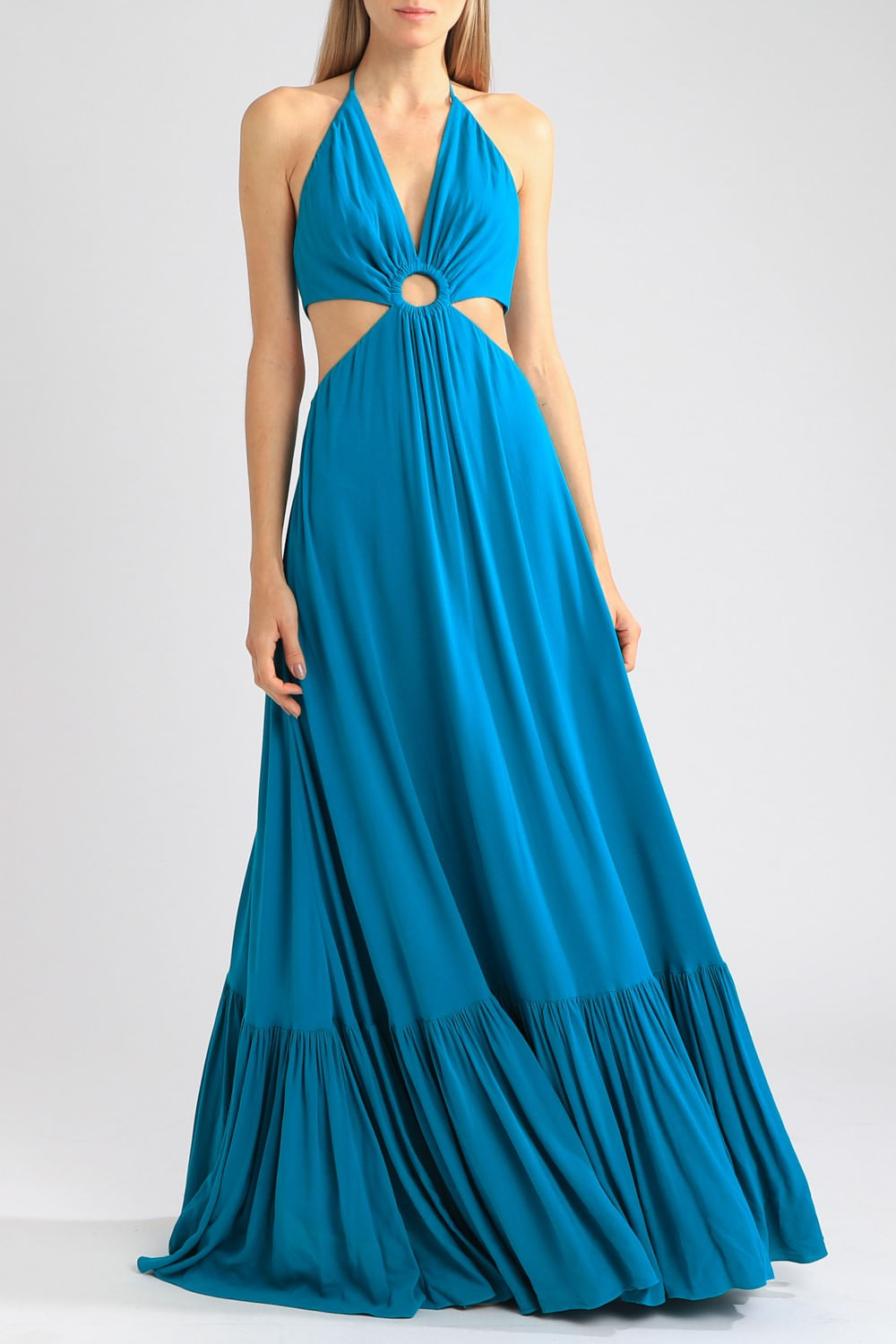 Vestido recortes argola verde