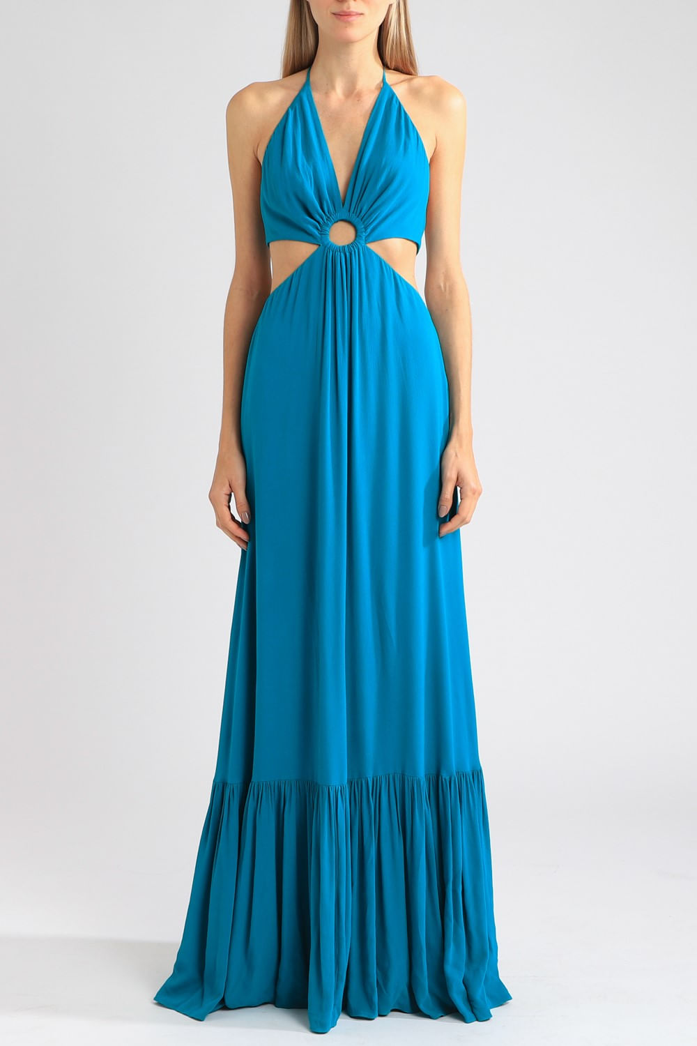 Vestido recortes argola verde