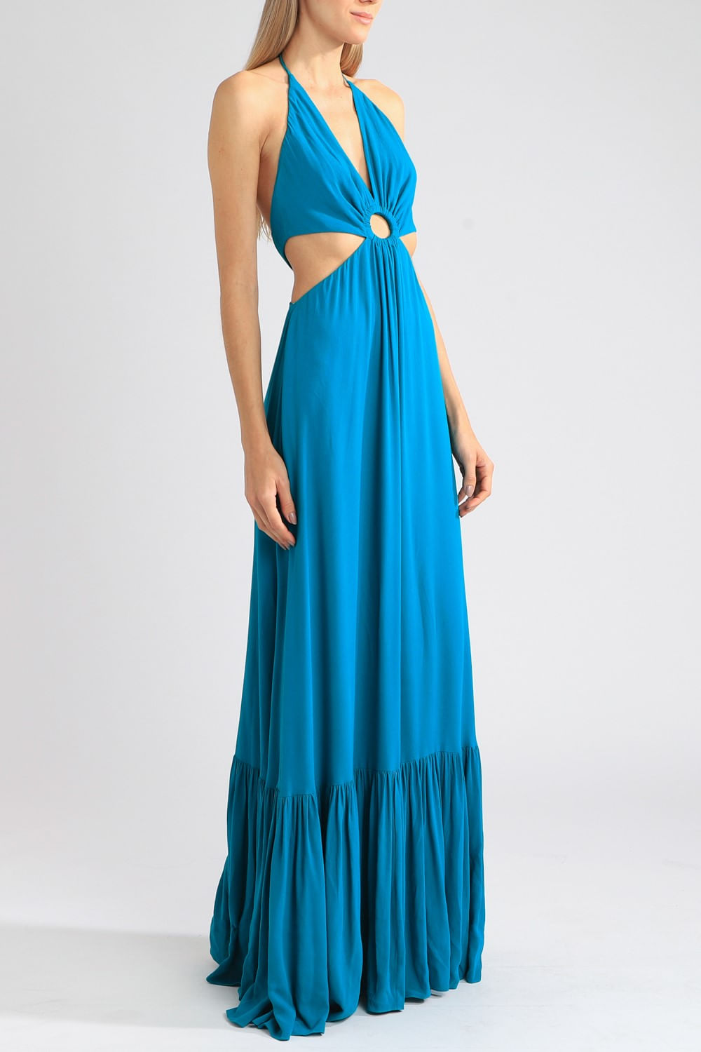 Vestido recortes argola verde