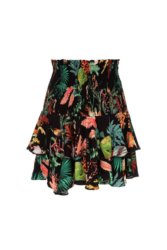 SAIA CURTA ESTAMPADA MARINHA TROPICAL PRETO