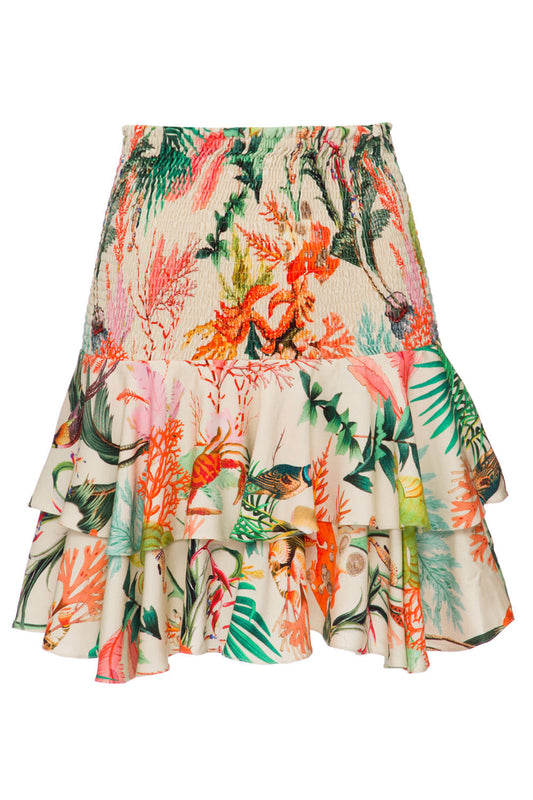 SAIA CURTA ESTAMPADA MARINHA TROPICAL OFF WHITE