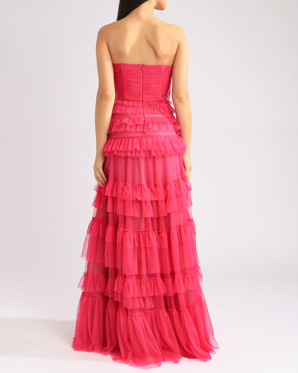 VESTIDO LONGO SAIA TULE CAMADAS PINK
